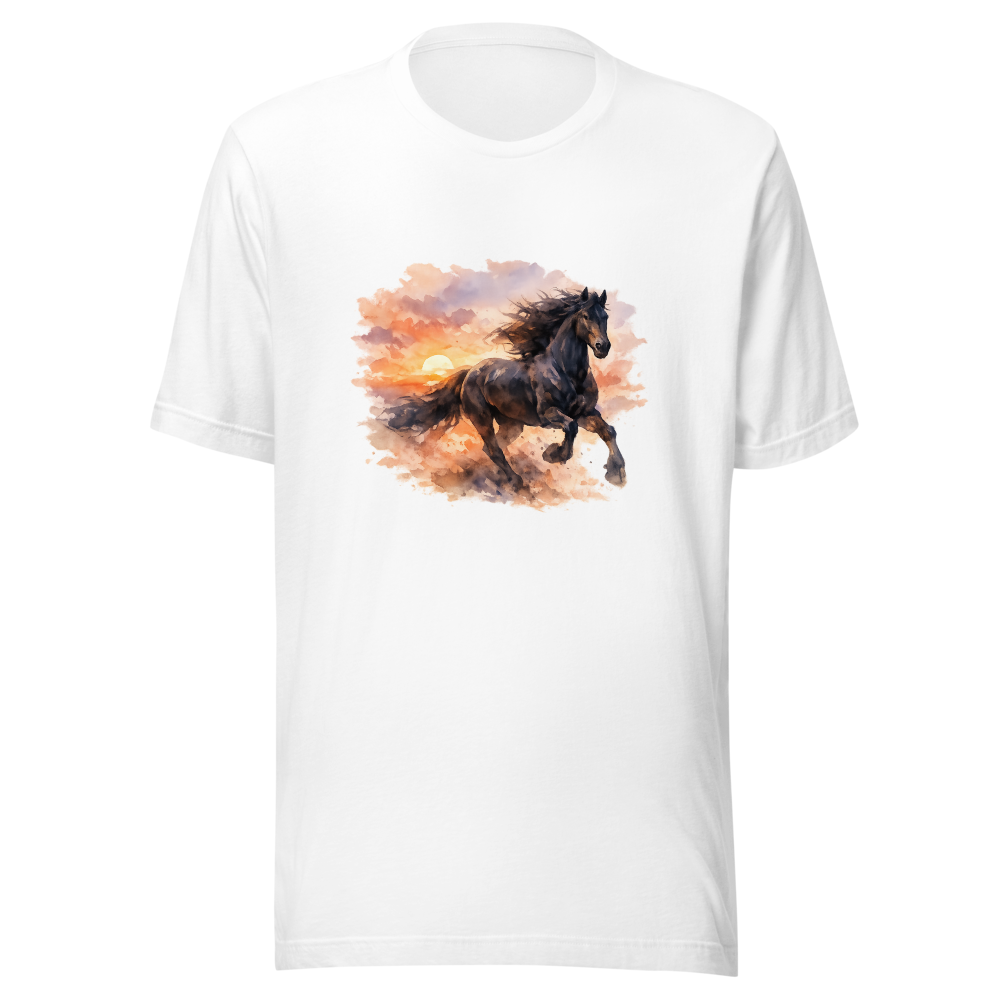 Dark Horse Gallop at Sunset Watercolor