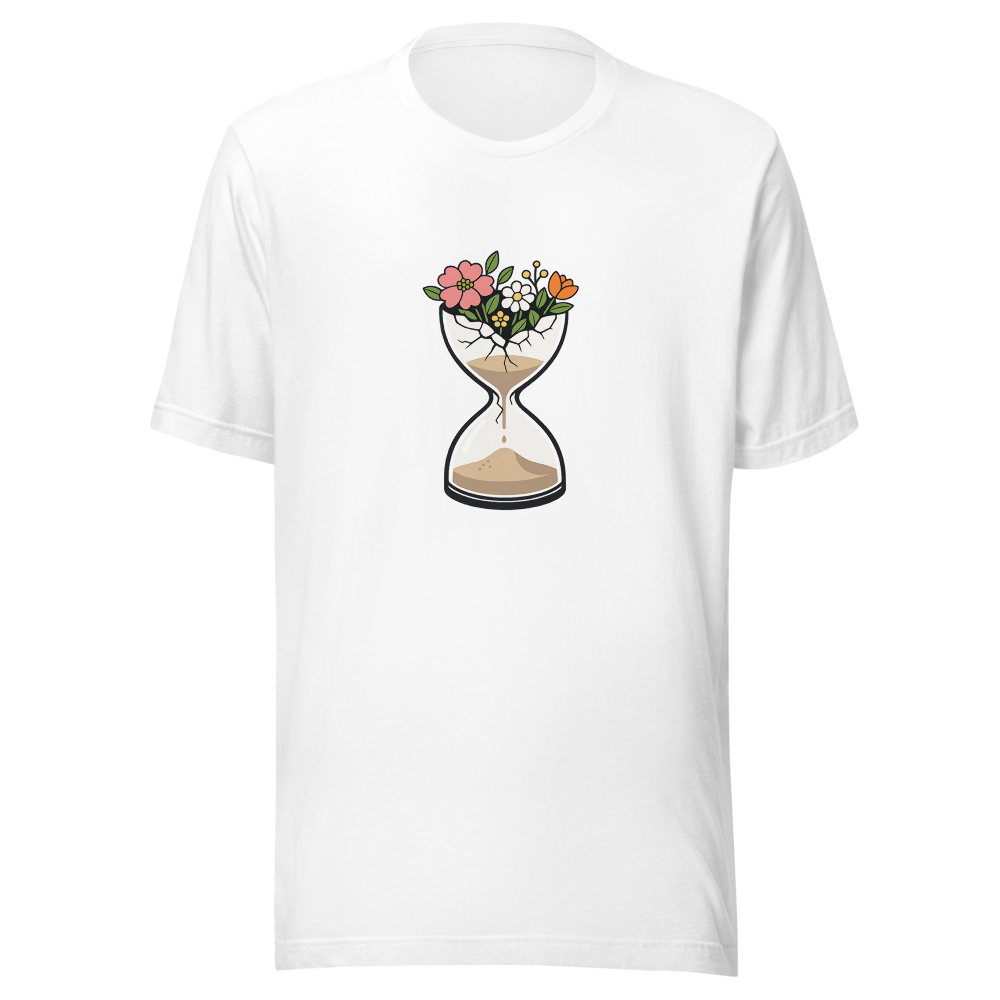 Hourglass cracked with flowers